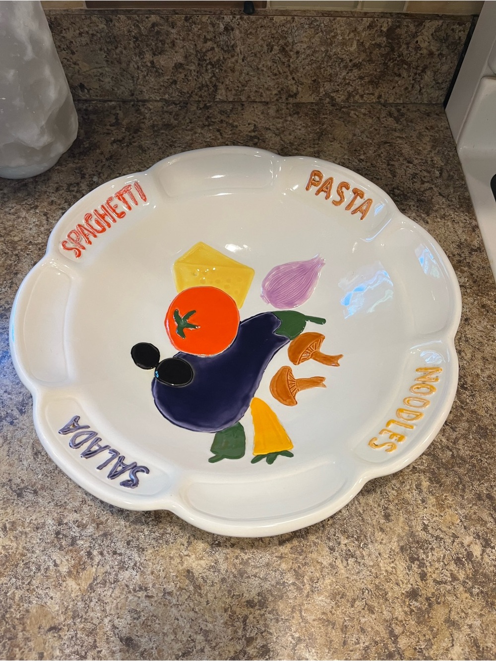 Ceramic Pasta Serving Bowl with Colorful Vegetable Motif Made in Italy 14” - Picture 12 of 12